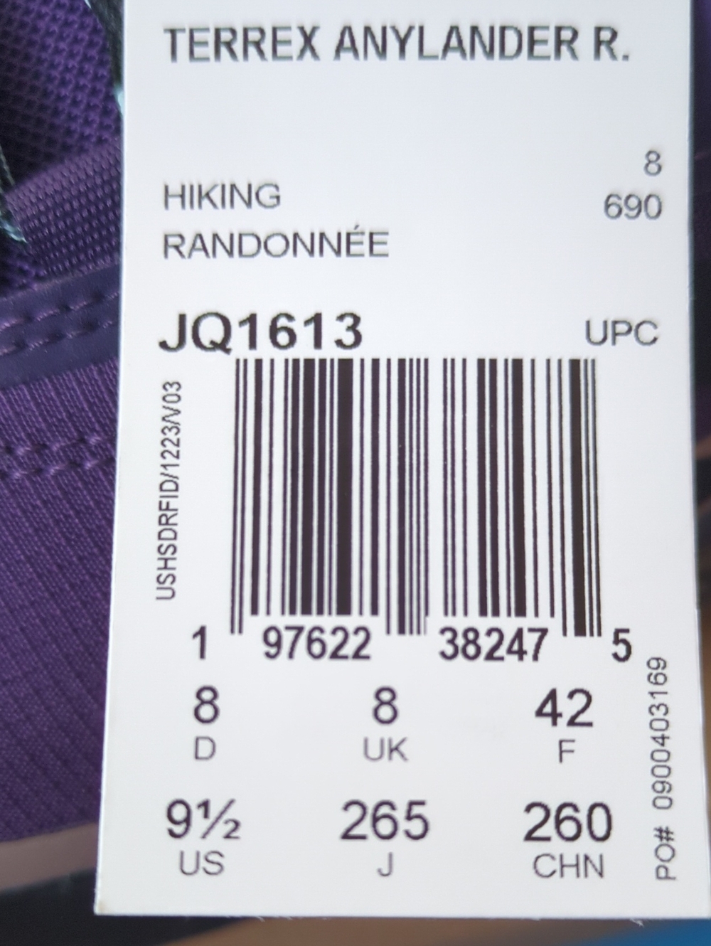 ADIDAS Terrex Anylander Rain.Rdy Hiking Shoes, New, Size 9.5, Purple - Picture 12 of 12